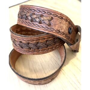 vintage TOOLED buckle belt 34 cowhide WESTERN braided RODEO brown COWBOY